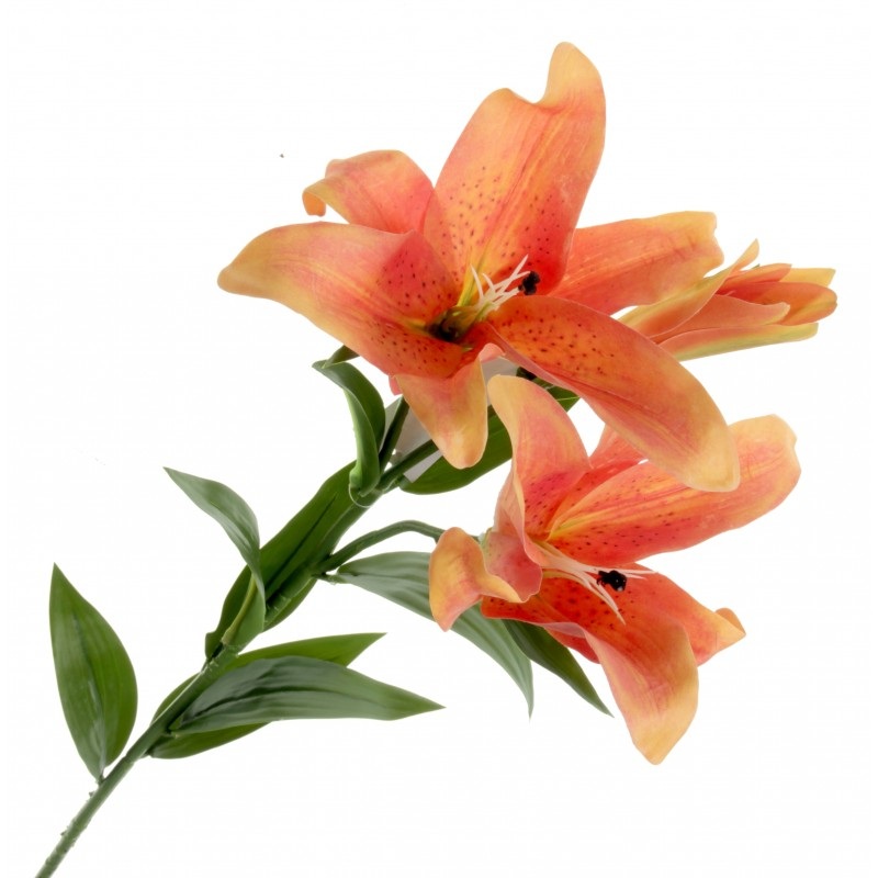 90cm Real Touch Tiger Lily Stem – 3 heads – Orange