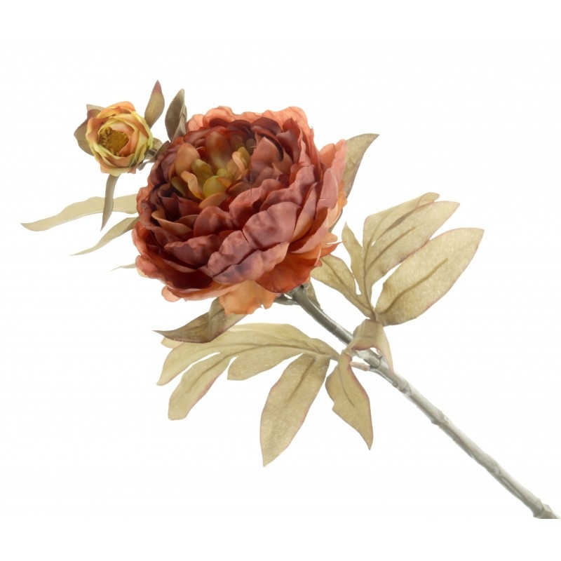 Peony – Burnt Orange/Brown (1 flower & 1 bud, 64cm long)