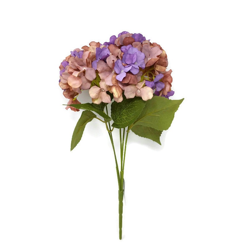 5 Head Vintage Hydrangea Bush x 41cm – Purple & Dusky Pink