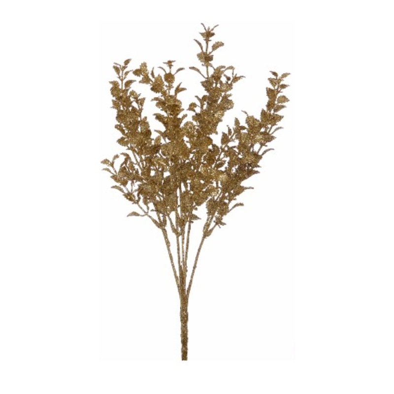 5 Stem Glittered Eucalyptus Bush x 30cm – Gold