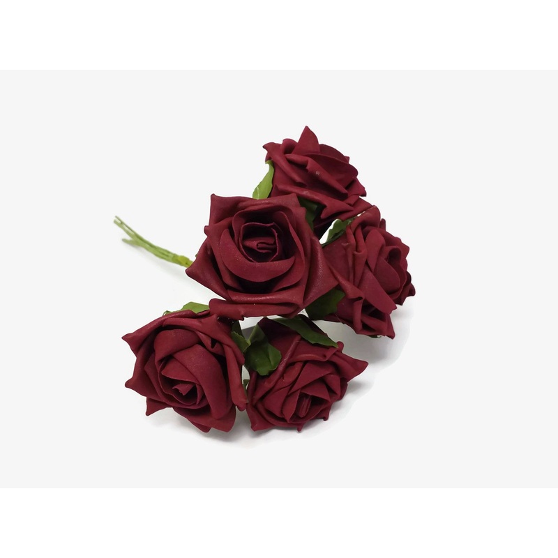 6 Head Foam Rose Bunch – Burgundy