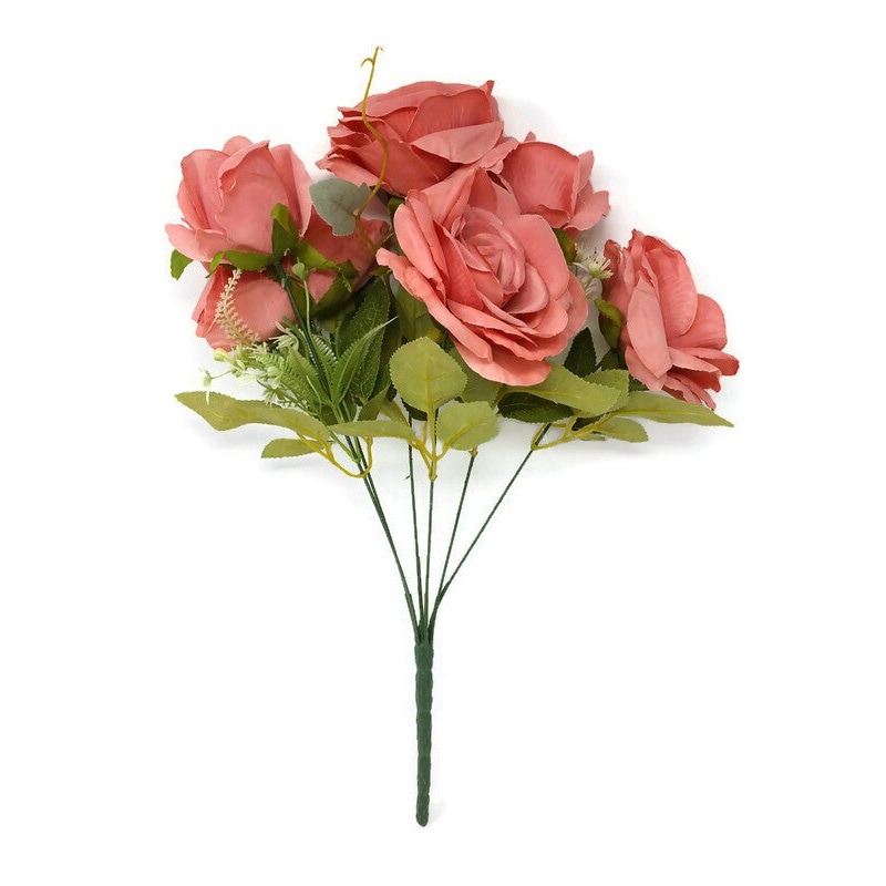 6 Head Rose Bush x 42cm – Coral Pink