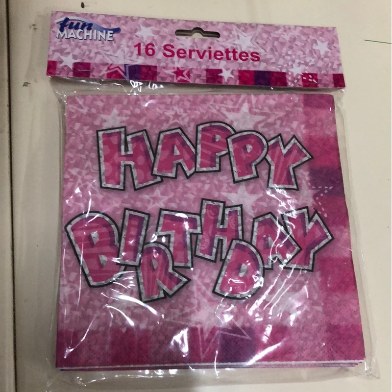 Pack of 16  serviettes Pink ‘happy birthday’