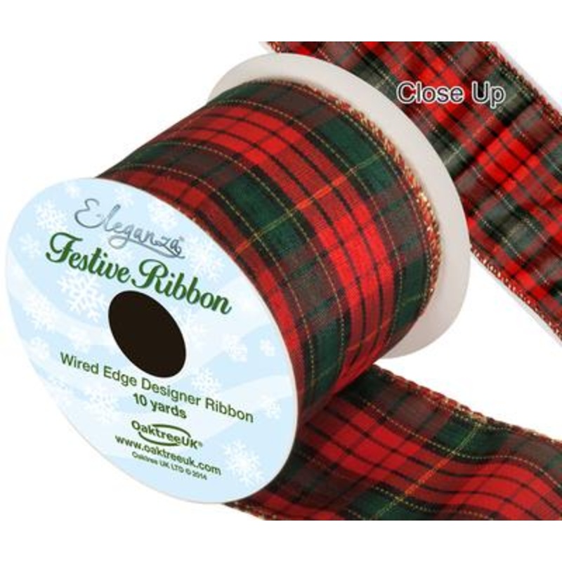 Tartan Wired Edge Ribbon – 10yds x 63mm – Pattern 274