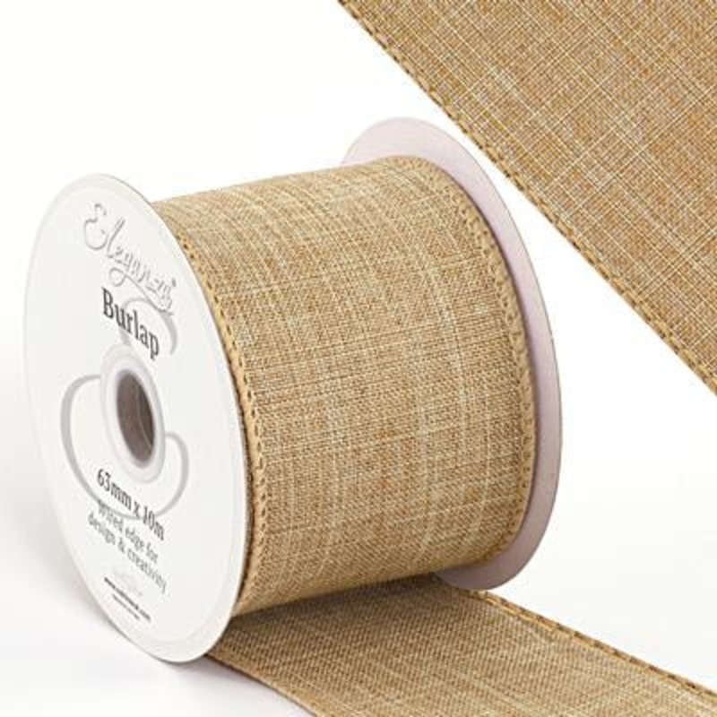 Wired Edge Burlap Ribbon Roll – 63mm x 10m –  Natural
