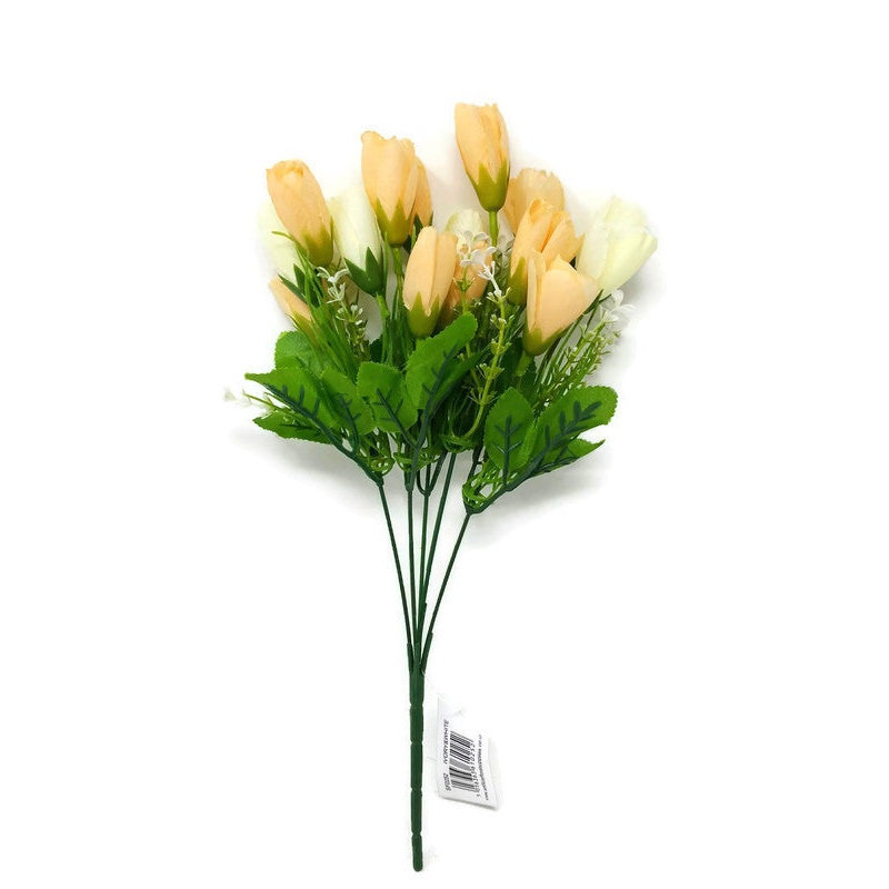 5 Stem Crocus & Blossom Bush x 34cm – Soft White Peach & Ivory