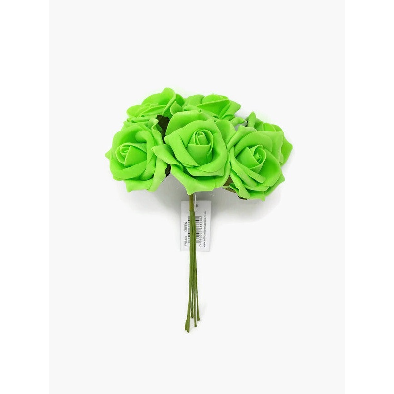 6 Head Foam Rose Bunch – Lime Green