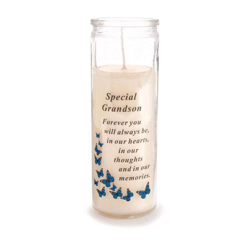 Glass Vase Memorial Candle – Length 18cm – Grandson