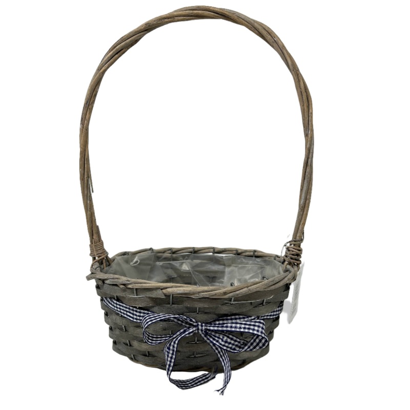 Grey Washed Oval Basket with Handle and Lining