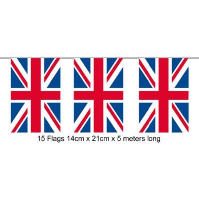 Kings Coronation Party Bunting – Rectangle Union Jack Flags 14 x 21cm – 5m -15 flags