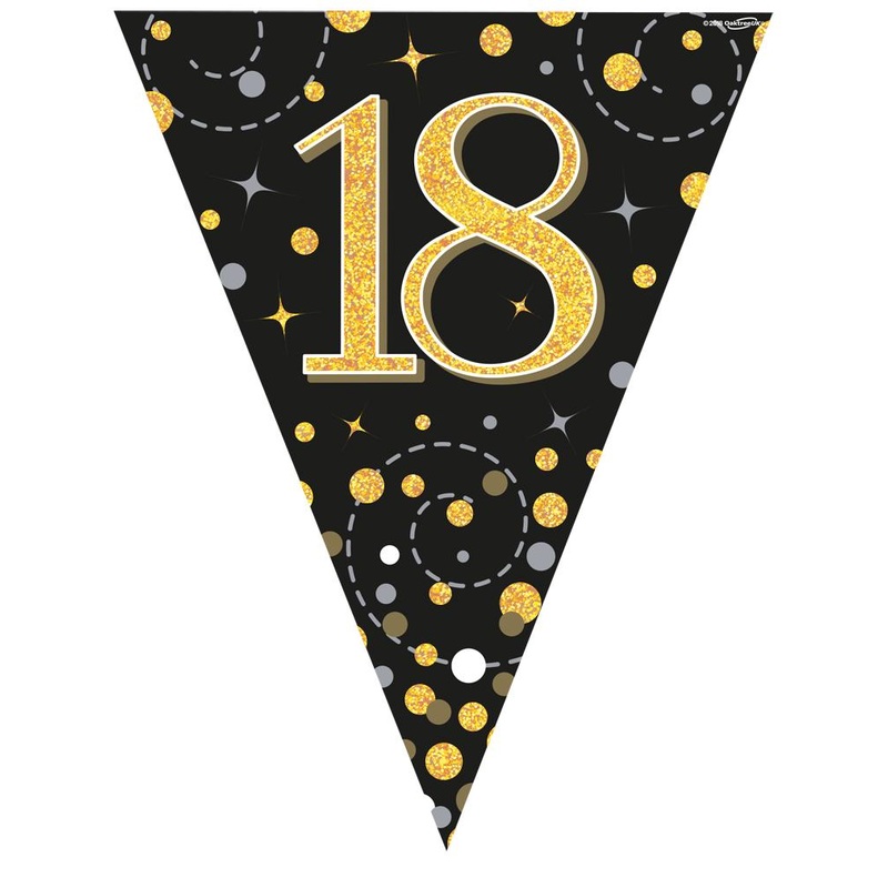 Party Bunting Sparkling Fizz Black & Gold Holographic – 11 flags – 3.9m – 18th