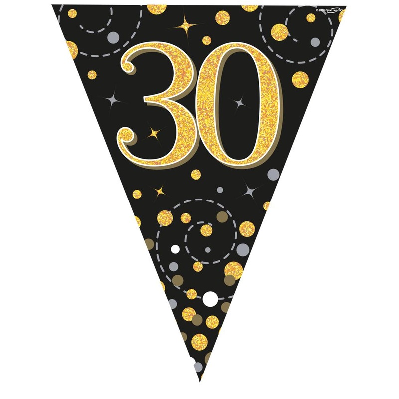 Party Bunting Sparkling Fizz Black & Gold Holographic – 11 flags – 3.9m – 30th