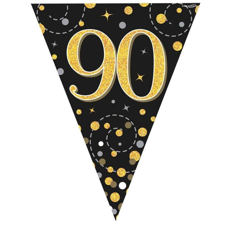 Party Bunting Sparkling Fizz Black & Gold Holographic – 11 flags – 3.9m – 90th