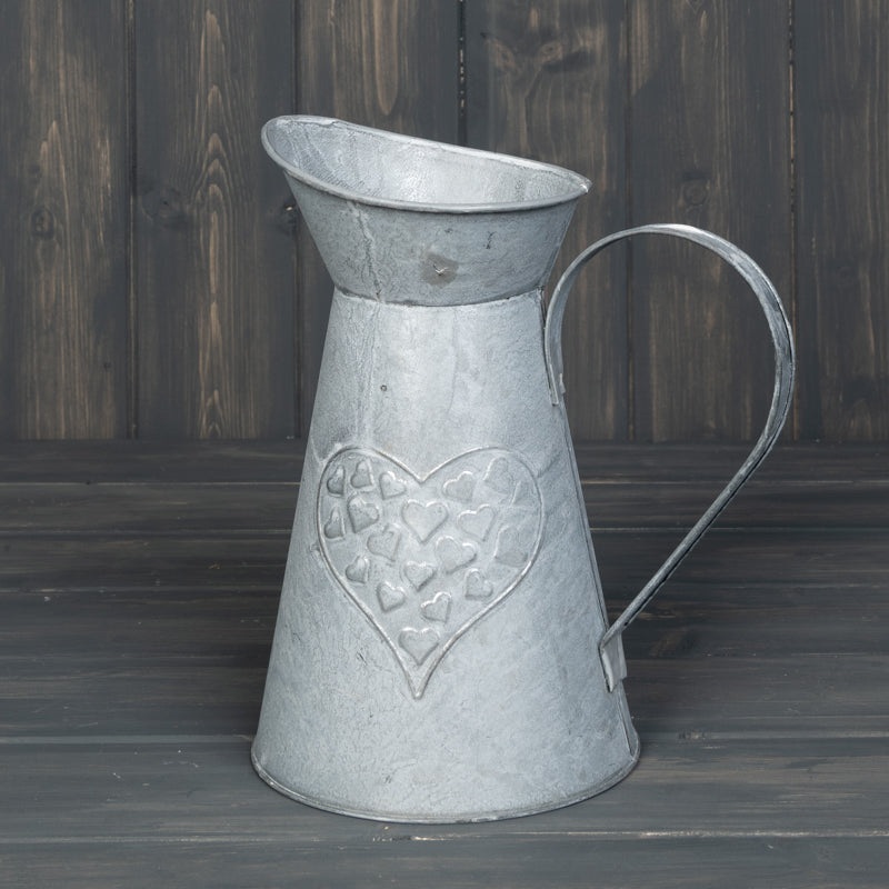 Whitewashed Zinc Jug with Heart Embossment x 21cm