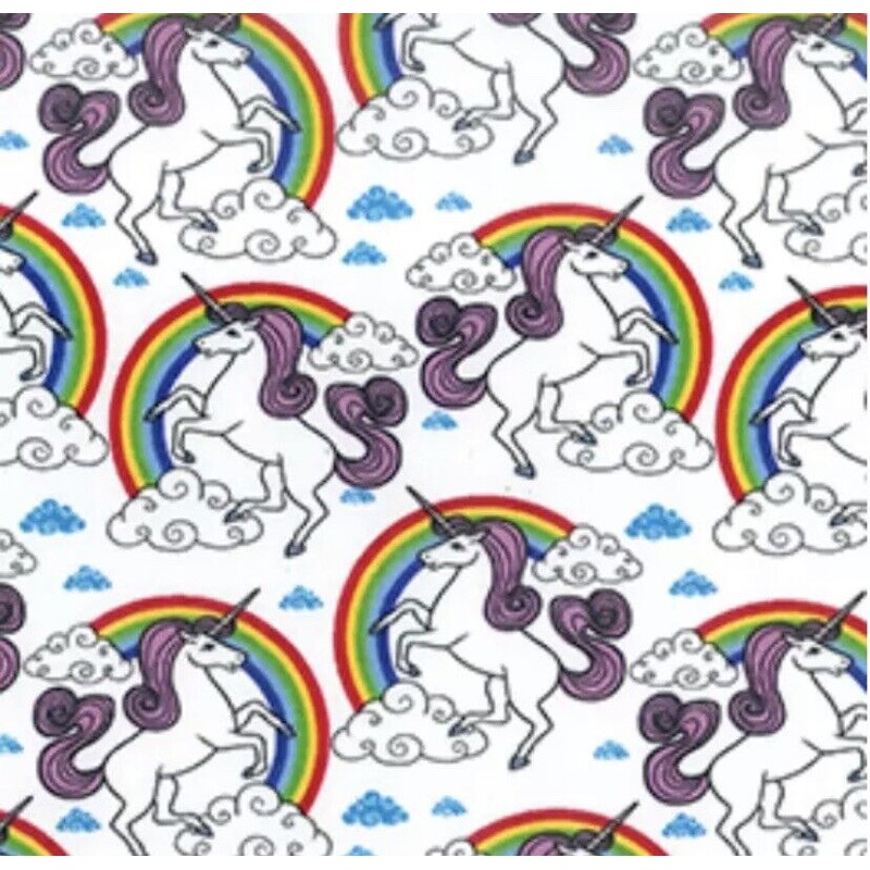 1m 100% Cotton Poplin Fabric – White Unicorn – x 112cm / 44
