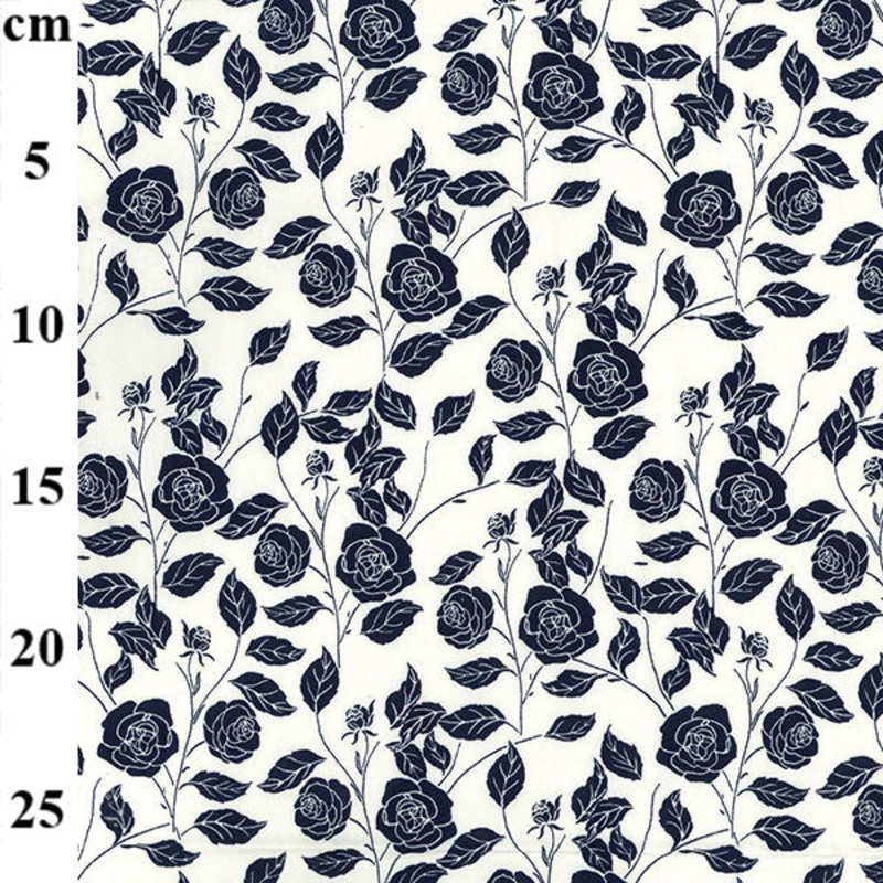 1m navy 100% Cotton Poplin Rose Vine Fabric