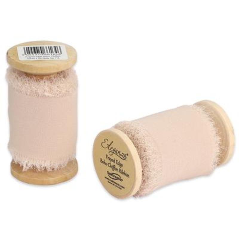 Frayed Edge Boho Chiffon 50mm x 5m Nude