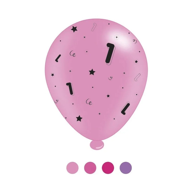 Pack of 8 – Age 1 Pink + Lilac Mix Birthday Latex Balloons ,10 size