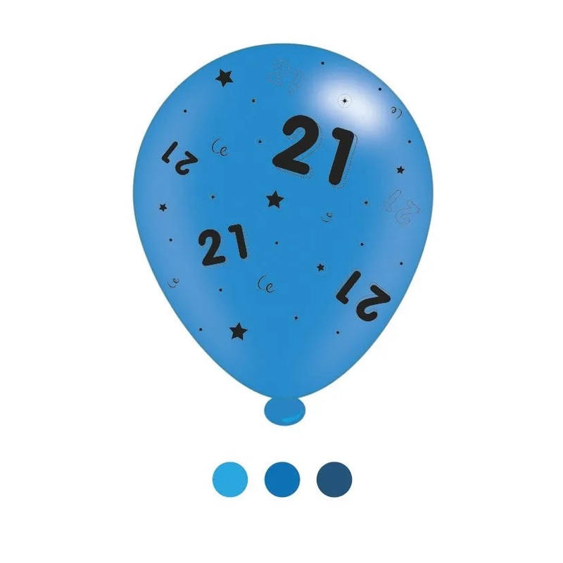 Pack of 8 – Age 21 Blue Mix Birthday Latex Balloons ,10 size