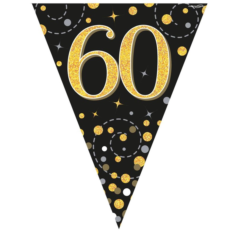 Party Bunting Sparkling Fizz Black & Gold Holographic – 11 flags – 3.9m – 60th