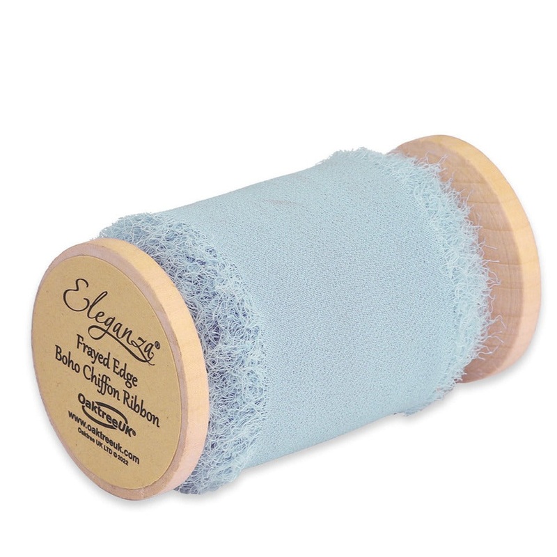Single Reel of Frayed Edge Boho Chiffon Ribbon – 50mm x 5m – Powder Blue