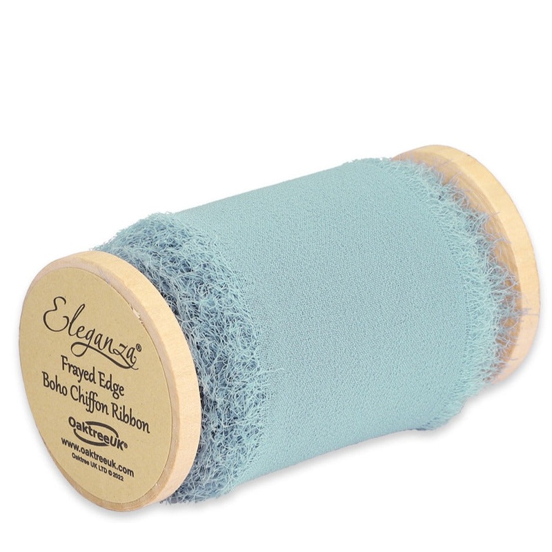 Single Reel of Frayed Edge Boho Chiffon Ribbon – 50mm x 5m – Seafoam