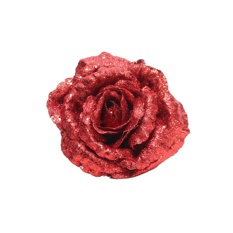 18cm Clip on  Glittered Rose – Red