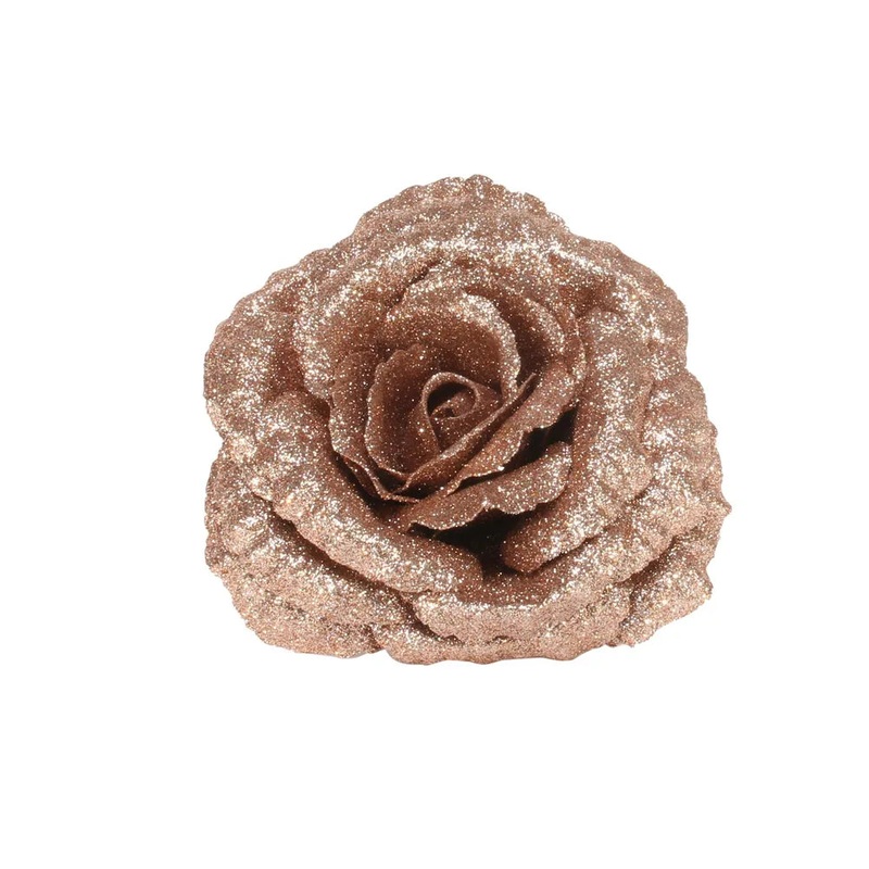 18cm Clip on  Glittered Rose – Rose Gold