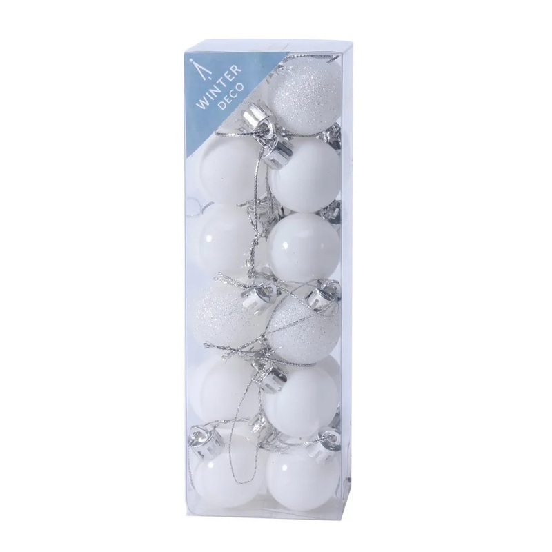 24 Mini Shatterproof  Baubles 3cm – White
