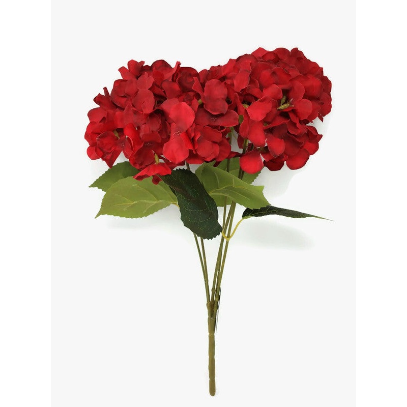 5 Stem Red Hydrangea Bush x 40cm
