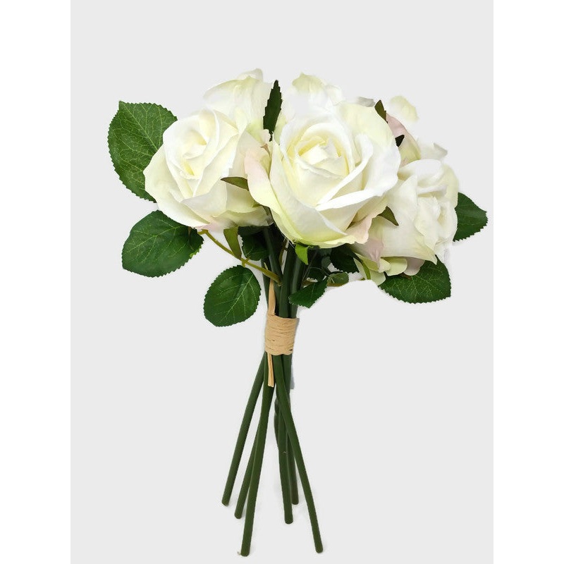 7 Head Rose Bundle x 30cm – Ivory & Pink Blush