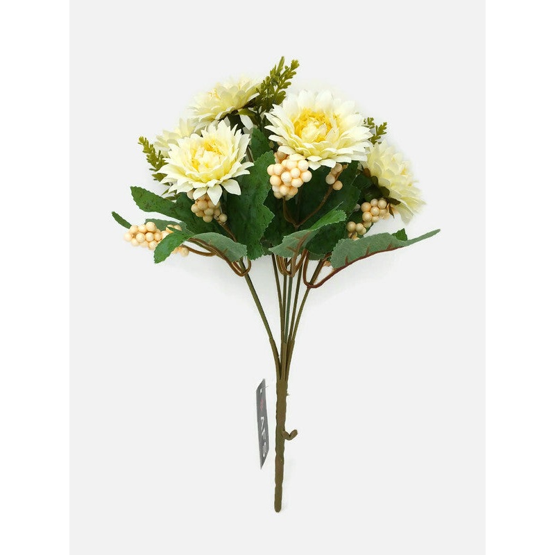 7 Stem Chrysanthemum & Seed Pod Bush x 28cm – Ivory