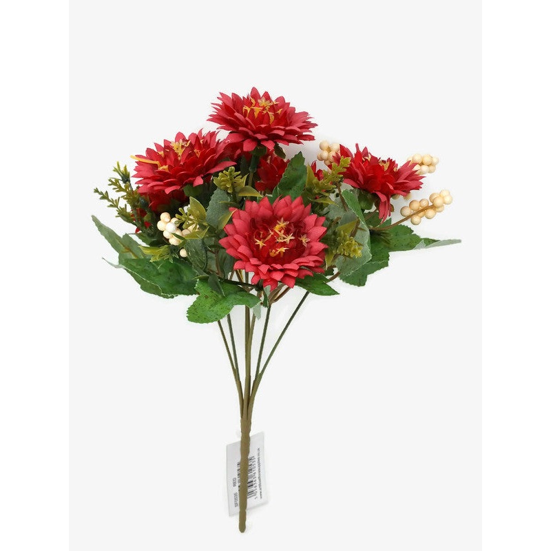 7 Stem Chrysanthemum & Seed Pod Bush x 28cm – Red