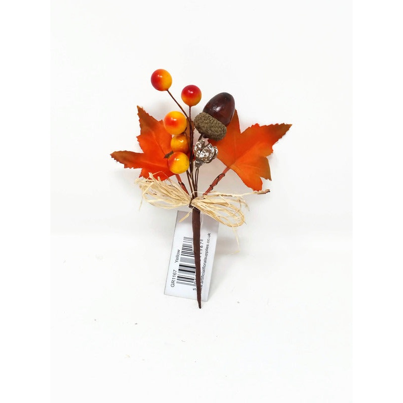 Acorn & Maple Leaf with Raffia Bow Pick x 16cm