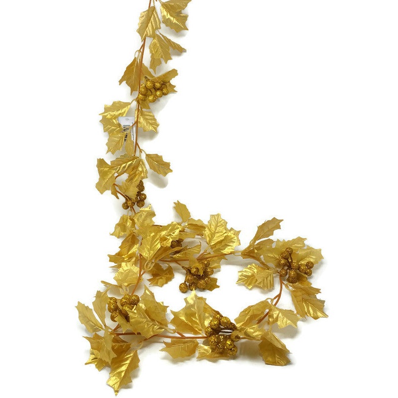Glittered Holly Garland x 168cm – Gold – Sale Price