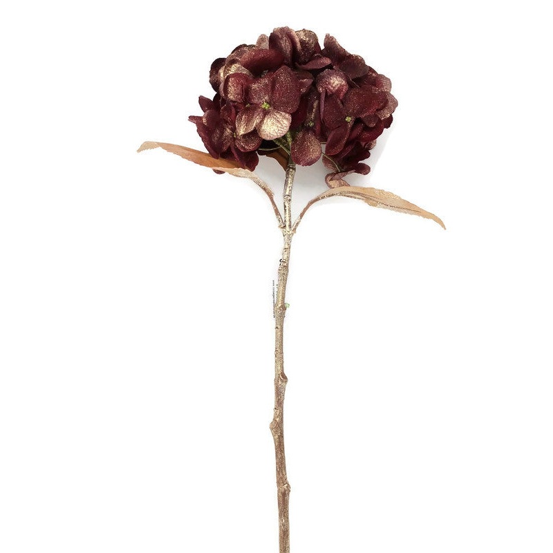 Glittered Single Hydrangea – 45cm long, 18cm diameter- Burgundy