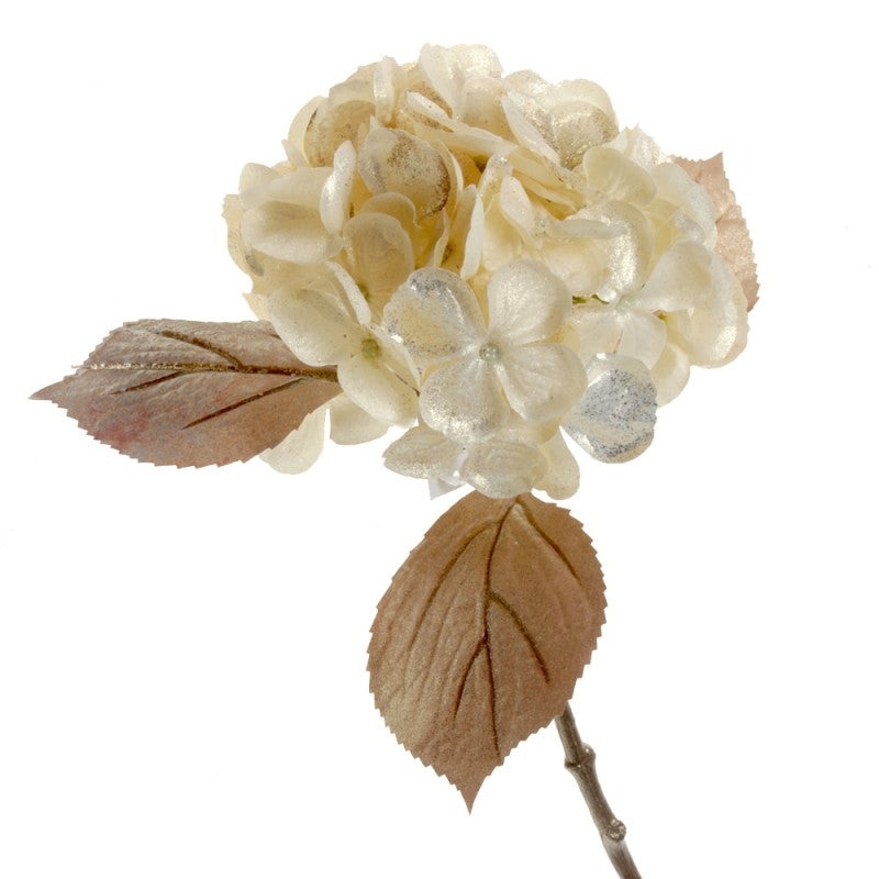 Glittered Single Hydrangea – 45cm long, 18cm diameter – Cream