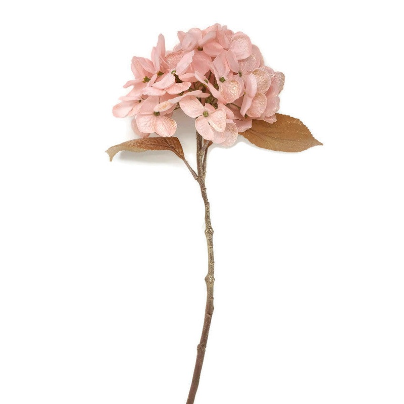 Glittered Single Hydrangea – 45cm long, 18cm diameter- Light Pink