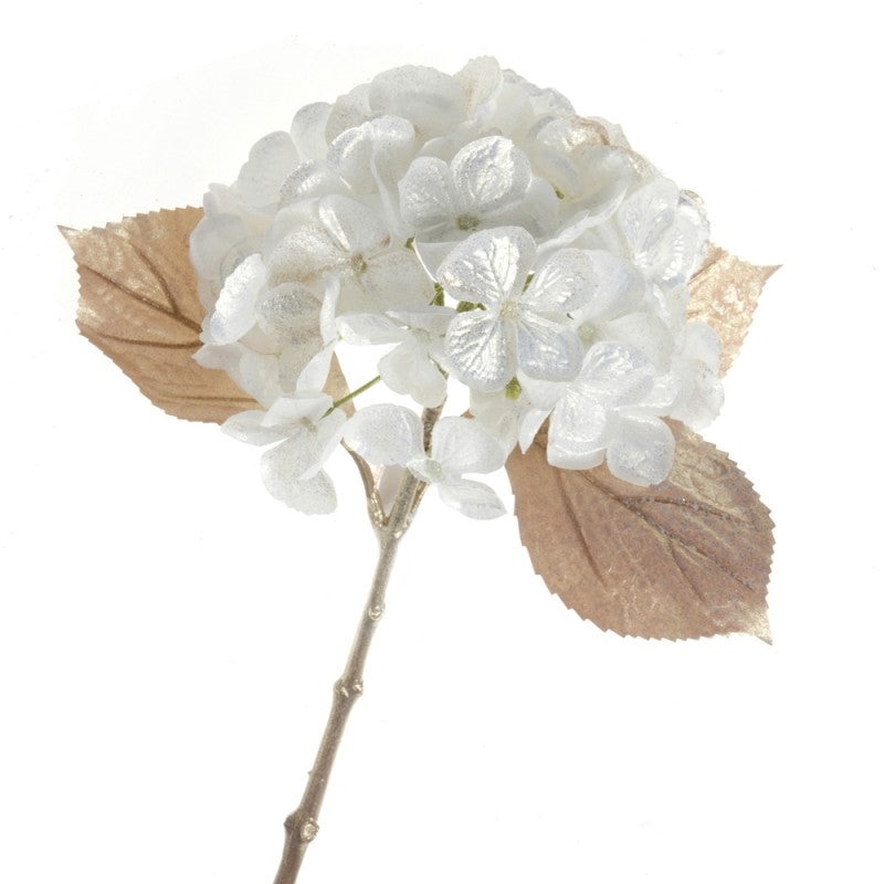 Glittered Single Hydrangea – 45cm long, 18cm diameter – White