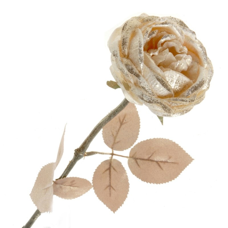 Glittered Single Rose – Cream (55cm Long)