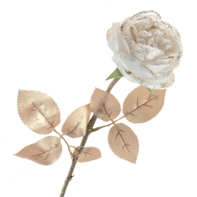 Glittered Single Rose – White (55cm Long)
