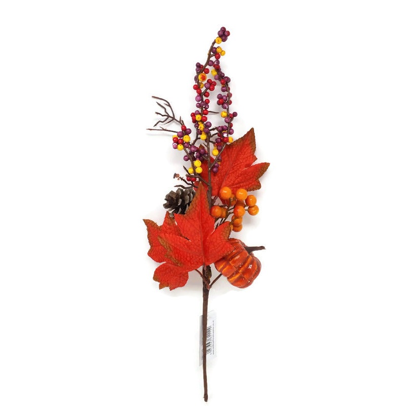 Orange Pumpkin Pine Cone & Berry Pick x 40cm