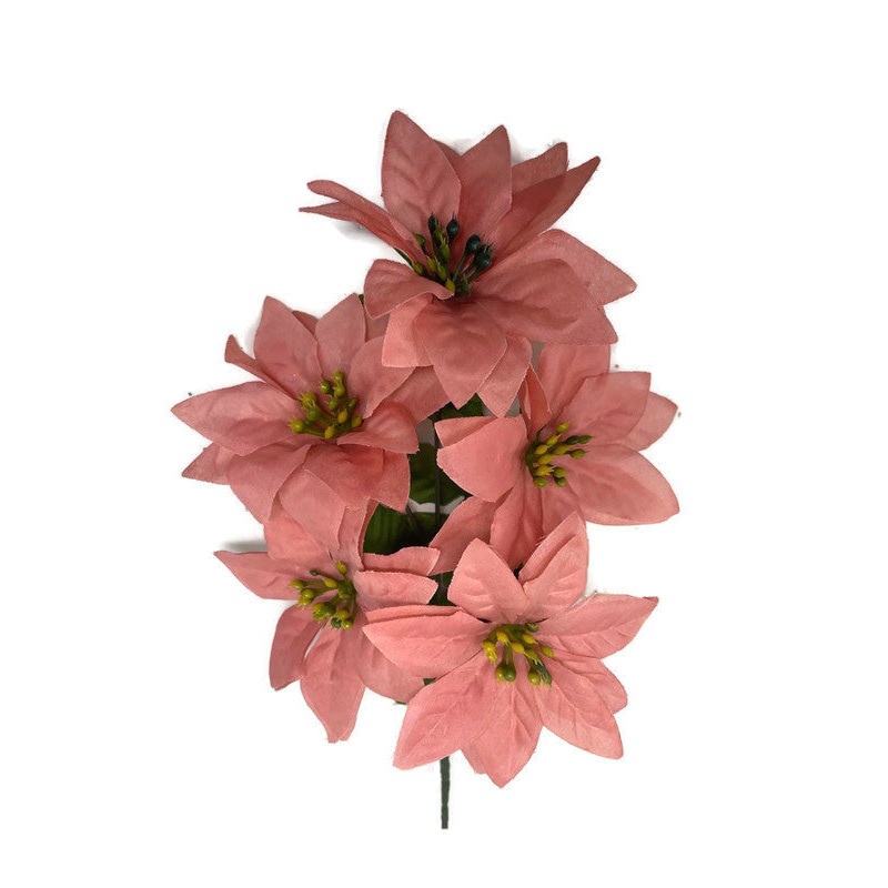 5 Head Pink Poinsettia Flower Bush x 30cm