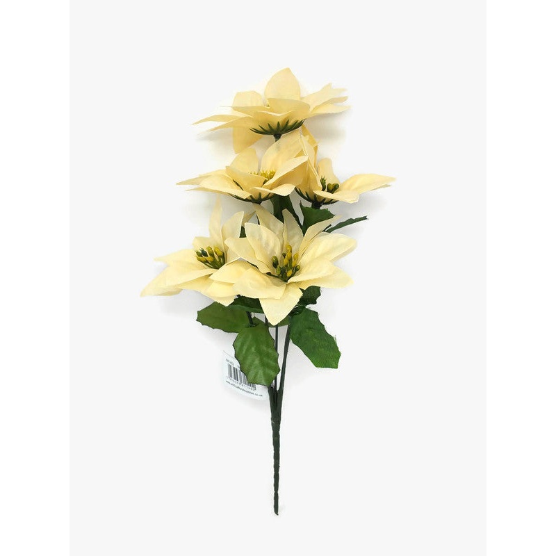 5 Head Poinsettia Bush x 33cm – Cream