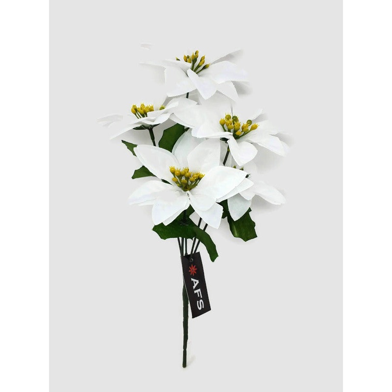 5 Head Poinsettia Bush x 33cm – White