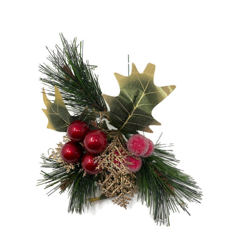 Christmas Artificial Red Berry & Holly Florist Wire Pick x 20cm – Single