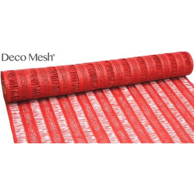 Deco Mesh Burlap Stripe 53cm x 4.57m Red
