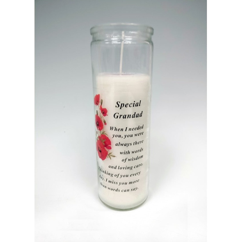 Glass Vase Memorial Candle – Length 18cm – Grandad