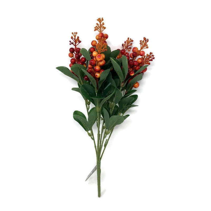Glossy Berry & Green Leaf Bush x 42cm – Orange