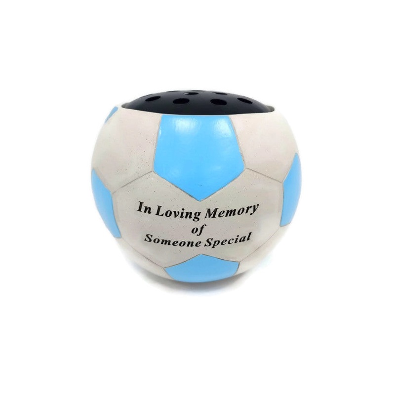 Sky  Blue Memorial Football Flower Bowl – In Loving Memory of Someone Special